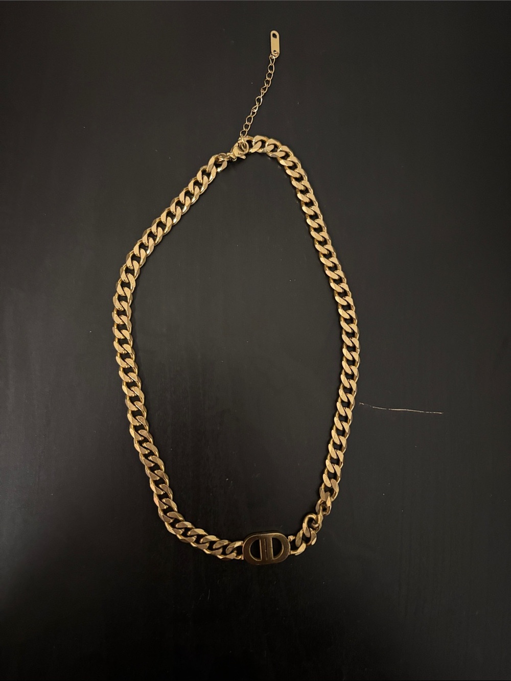 Gold tone Chain-Link Necklace with Center Signature Accent. Baddies on a Budget